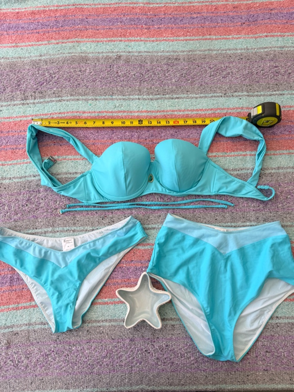 Light Blue Women's Convertible Bikini Set with High and Classic Bottoms